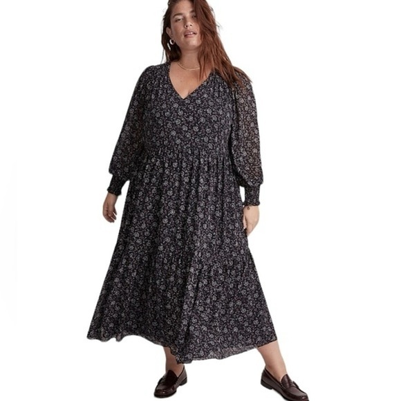 Madewell Dresses & Skirts - Madewell Black Floral Long Sleeve Dress